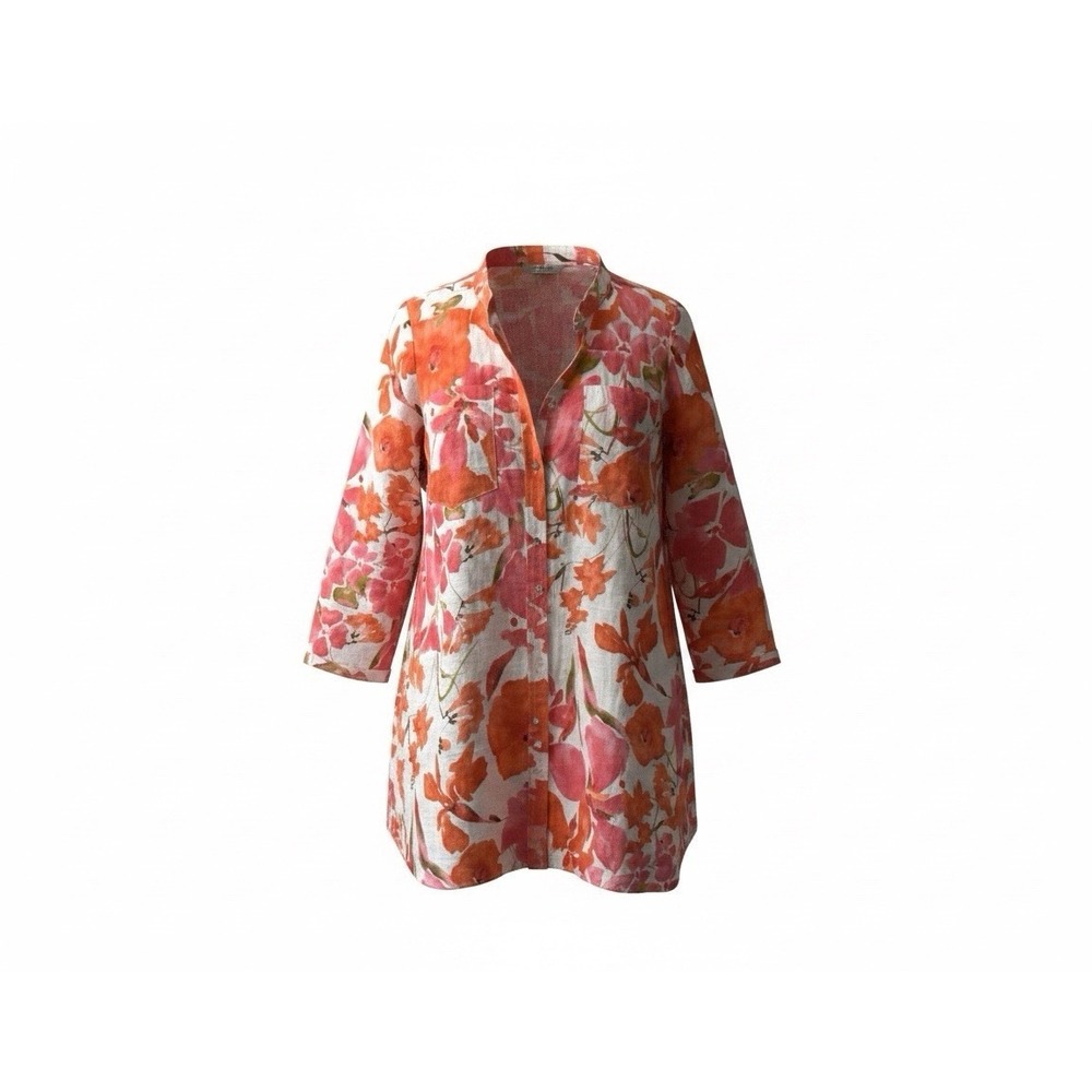 Small Jones New York Coral Peach 100% Linen Flowy Blouse Top Women's Oversized